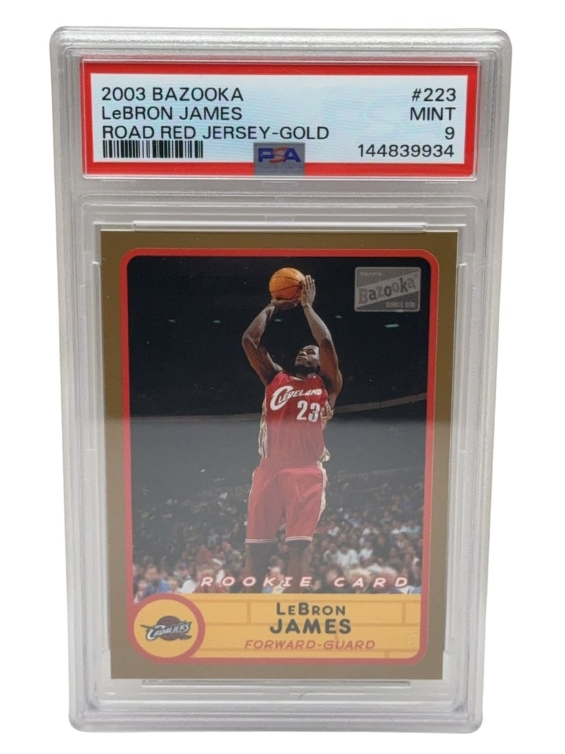 LeBRON JAMES 2003 Bazooka Rookie Road Red Jersey-GOLD PSA MINT 9 (1 of 2)