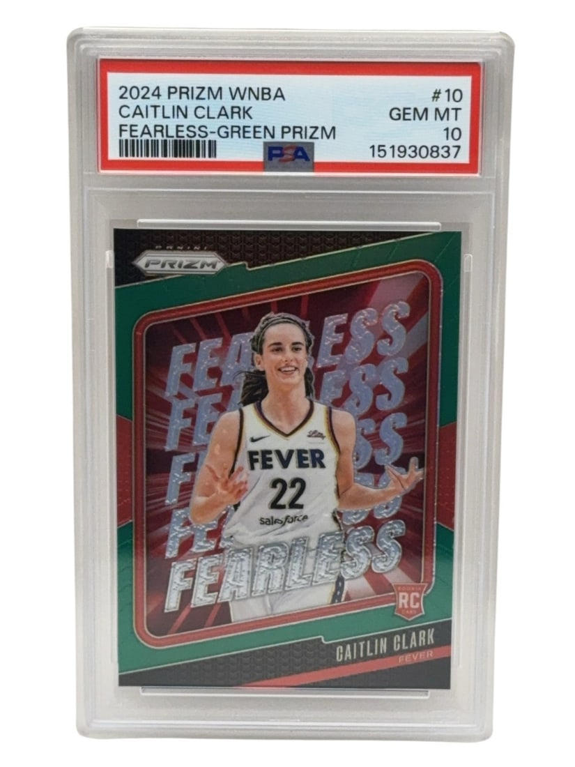 CAITLIN CLARK 2024 Panini Rookie Fearless Green Prizm Graded PSA GEM MINT 10 (1 of 2)