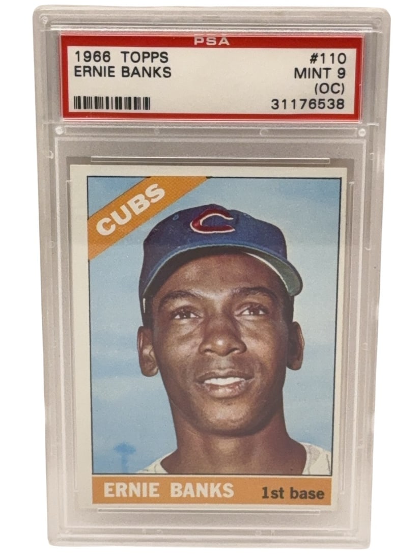 ERNIE BANKS 1966 Topps Baseball Trading Card Graded PSA MINT 9 oc (1 of 3)