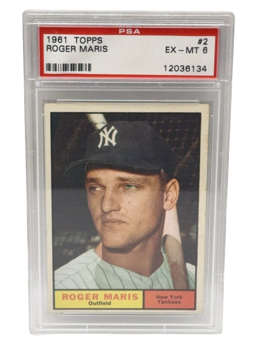 ROGER MARIS 1961 Topps Baseball Trading Card Graded PSA EX-MINT 6: ROGER MARIS 1961 Topps Baseball Trading Card Graded PSA EX-MINT 6