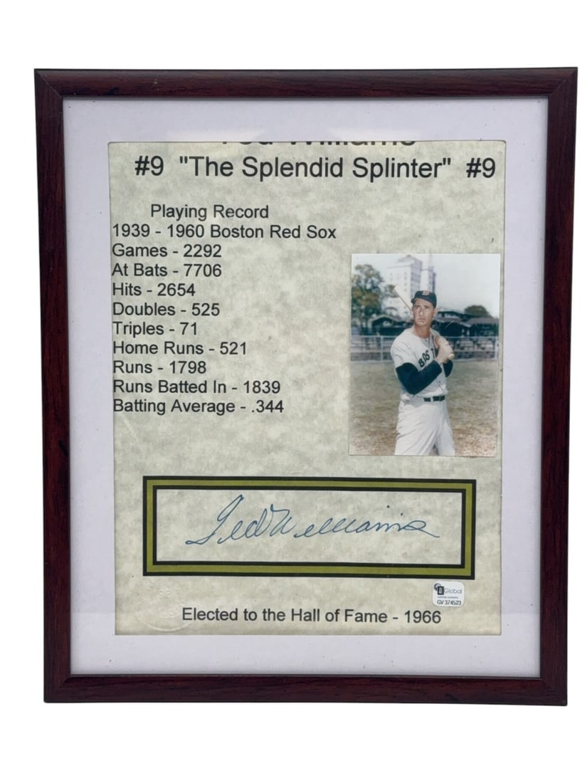 TED WILLIAMS Autograph Signature on ?The Splendid Splinter? 8x10 Authenticated GLOBAL: TED WILLIAMS Autograph Signature on ?The Splendid Splinter? ?8x10 Authenticated GLOBAL GV374523