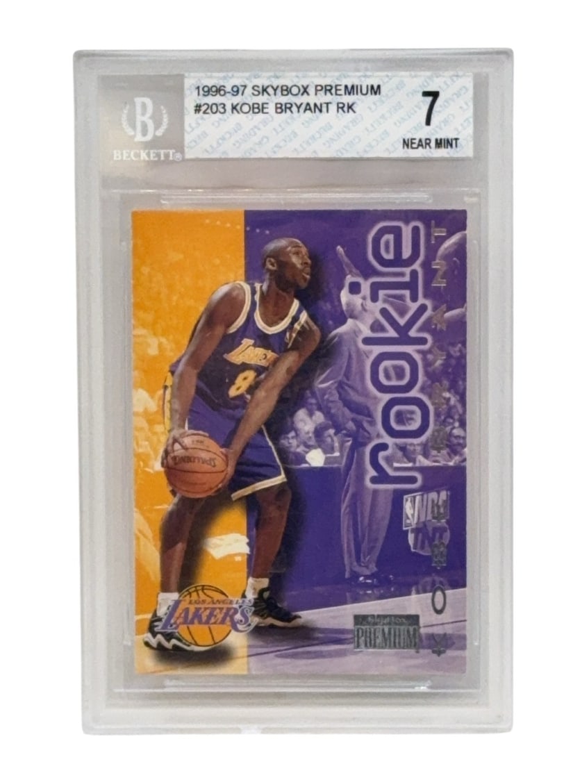 KOBE BRYANT Graded 1996 Skybox Premium Rookie Basketball Trading Card Beckett NEAR MINT 7: KOBE BRYANT Graded 1996 Skybox Premium Rookie Basketball Trading Card Beckett NEAR MINT 7