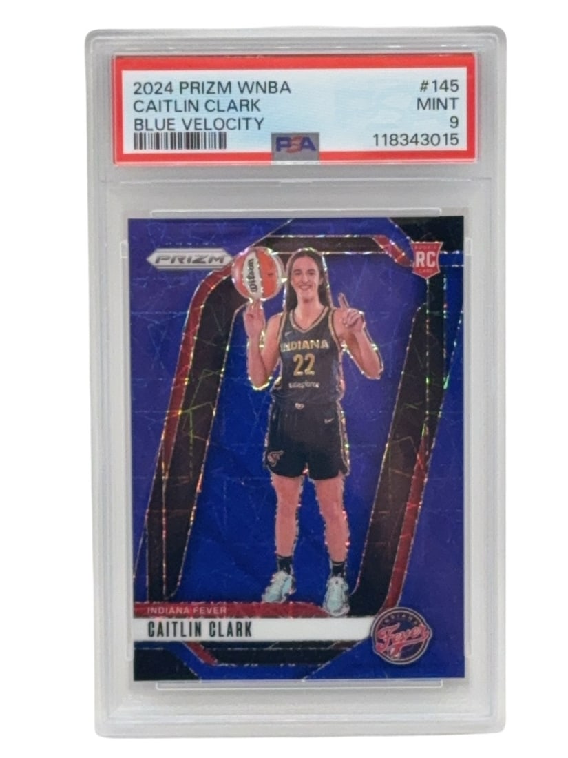 CAITLIN CLARK Graded 2024 Prizm BLUE VELOCITY Rookie Basketball Trading Card PSA MINT 9 (1 of 3)