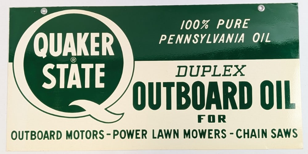 Vintage NOS DST Quaker State Duplex Outboard Boat Motor Oil Sign (1 of 10)