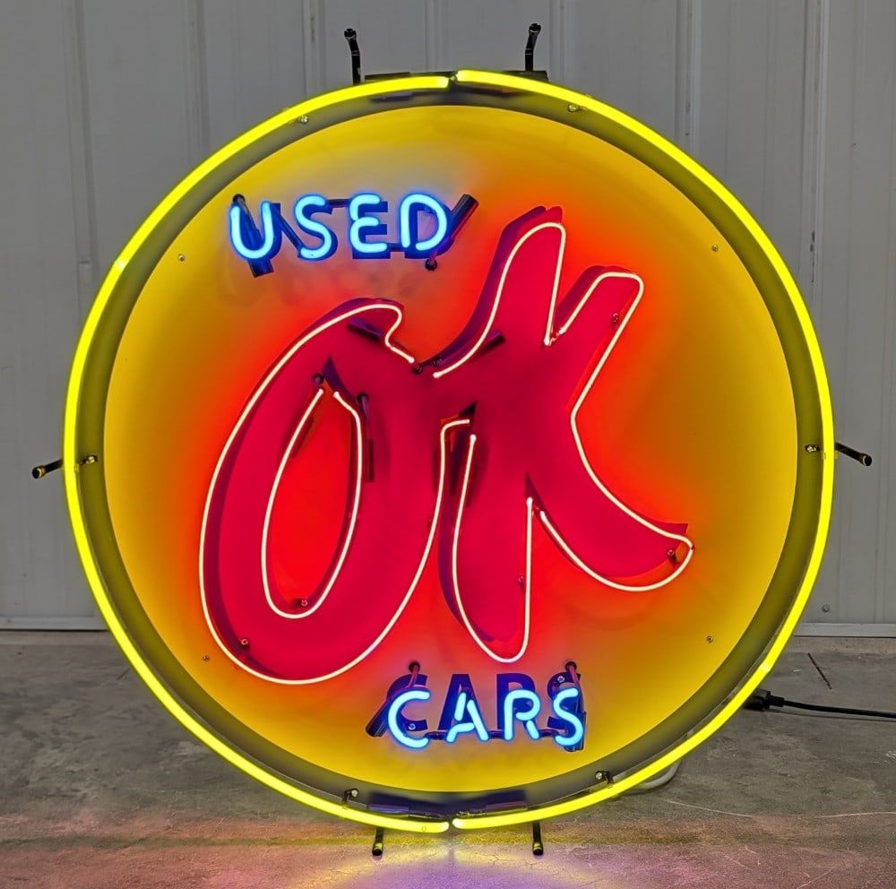 Large 3ft Custom Chevrolet OK Used Cars Neon Sign (1 of 7)