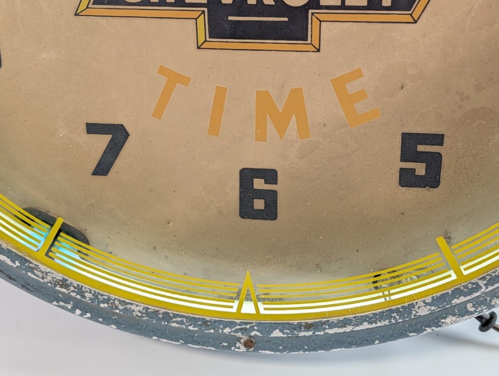 Vintage Chevrolet Dealership Neon Advertising Clock By Lackner / Lowrey Motor Company - 16