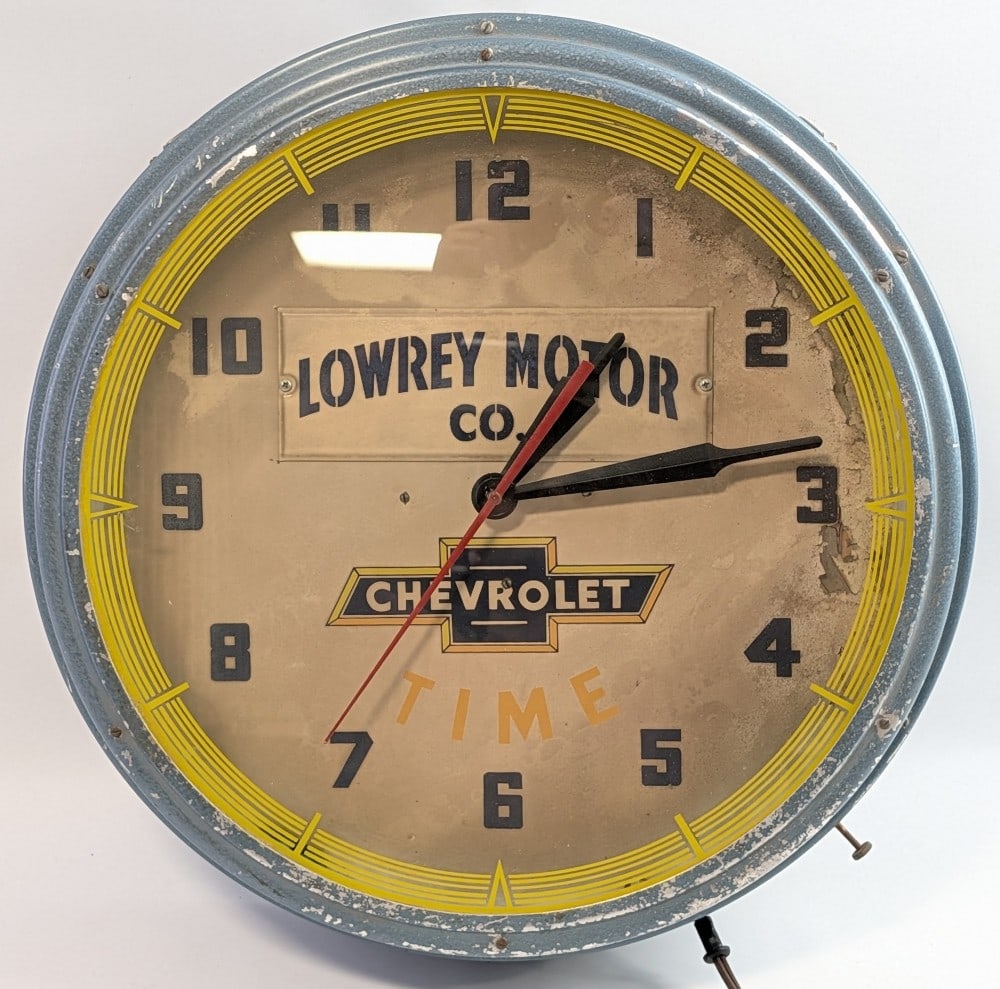 Vintage Chevrolet Dealership Neon Advertising Clock By Lackner / Lowrey Motor Company (1 of 16)