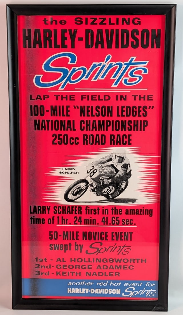 3ft Original 1960s Harley-Davidson Sprints Motorcycle Racing Dealer Poster (1 of 8)
