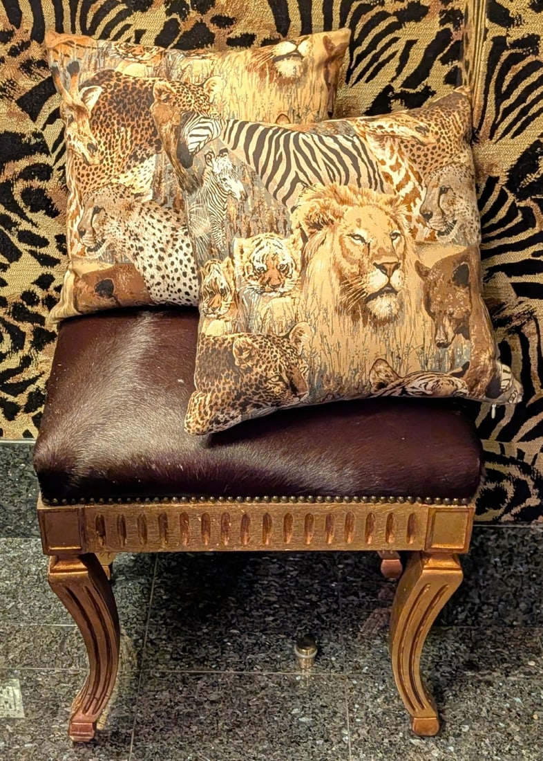 (2) Gilded Hide Top Stools - 7