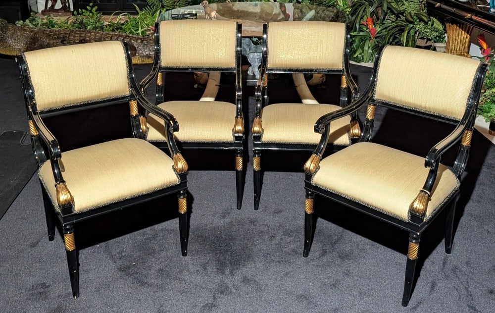 (4) Regency Style Black & Gold Ornate Arm Chairs (1 of 6)