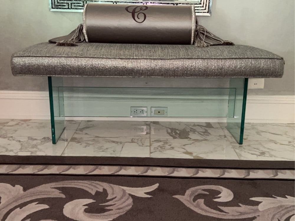 Upholstered Bench With Glass Legs & Accent Pillow: Update