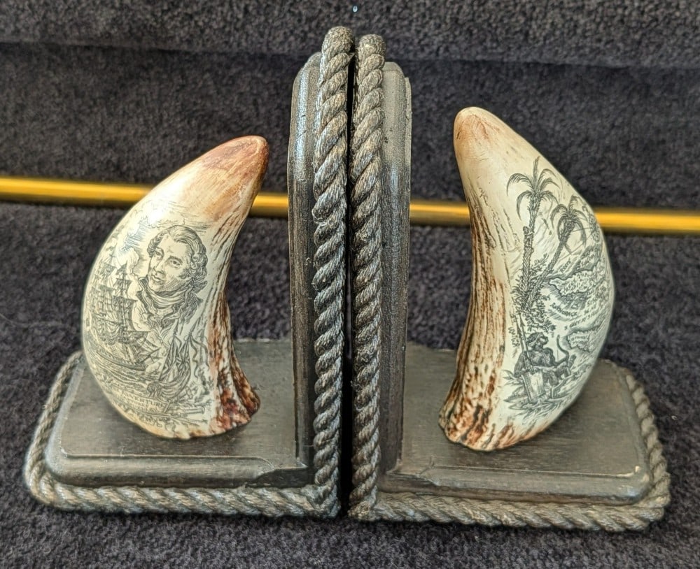 Scrimshaw Faux Whales Tooth Bookends (1 of 4)