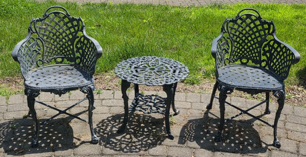 3-Piece Cast Aluminum Bistro set, featuring intricately cast with a lead patina finish (1 of 5)
