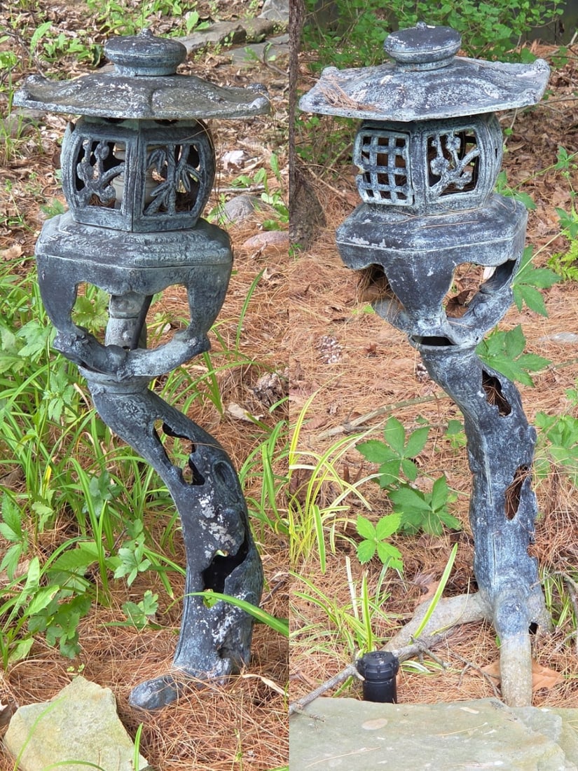 (2) Cast Aluminum Pagoda Lantern Garden Ornament With Branch Design Pedestal (1 of 9)