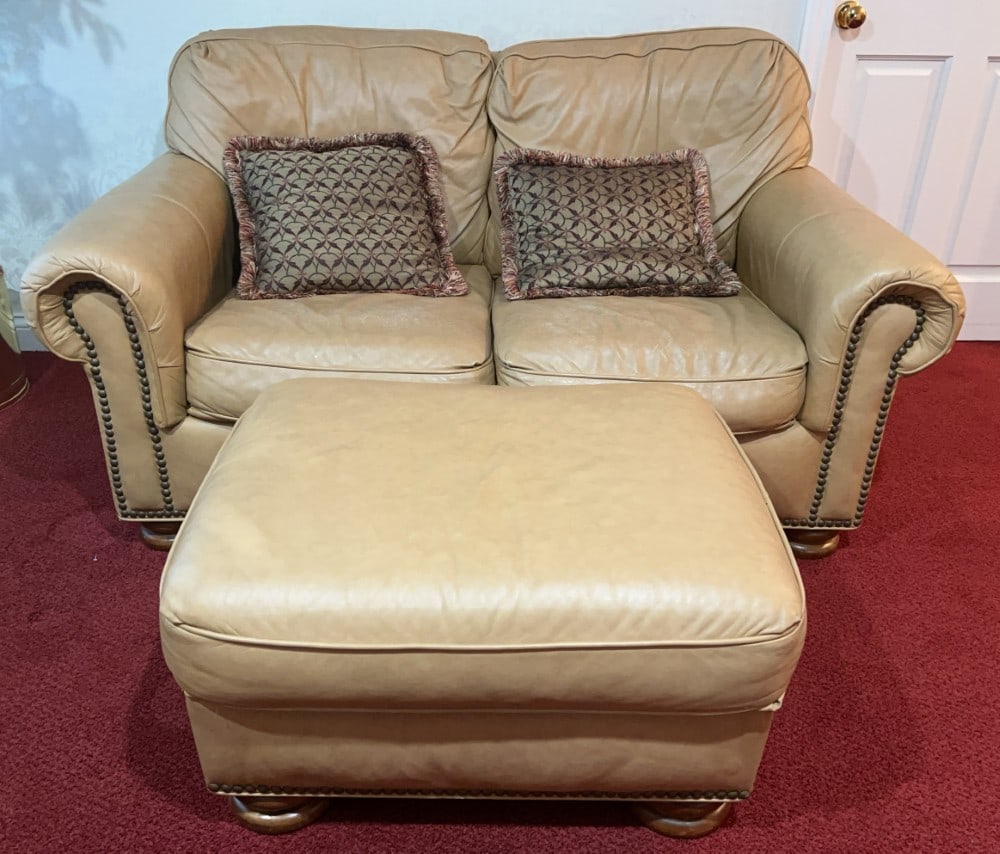 Faux Leather 2-Seater Sofa & Ottoman (1 of 5)