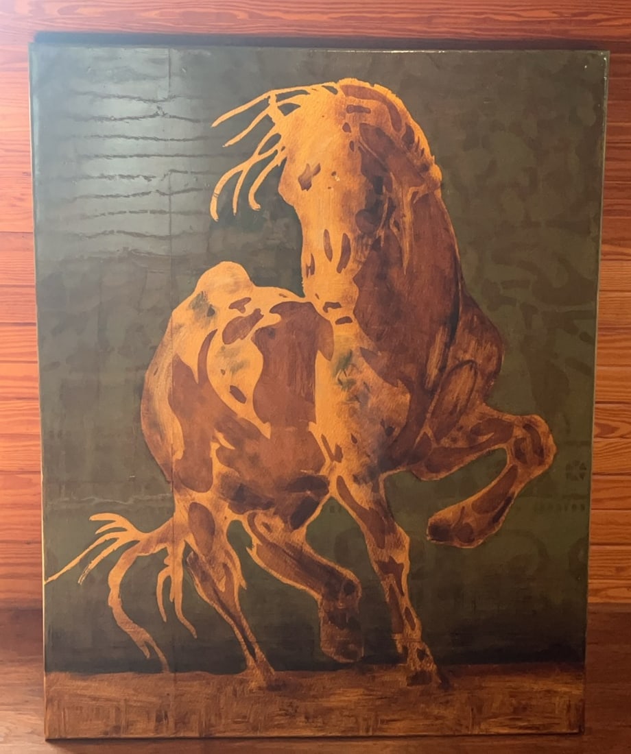 Glossed Equestrian Print On Canvas: 40? x 50