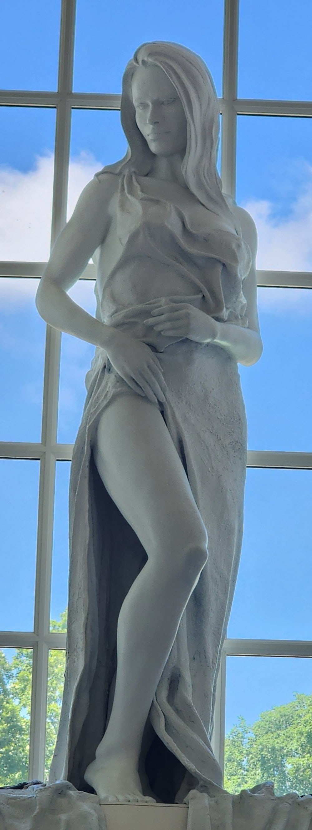 Larger Than Life Size Draped Woman Patina Bronze by Lorenzo Ghiglieri: Larger Than Life Size Draped Woman Patina Bronze by Lorenzo Ghiglieri. This is a heavy bronze statue, and it is one of a kind. This statue was commissioned by the consigner directly to the artist. The