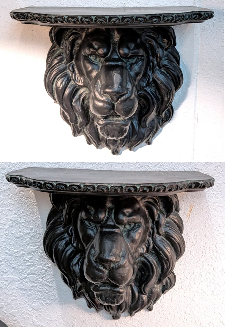 Pair of Wood Carved Lion Bust Wall Shelves (1 of 5)