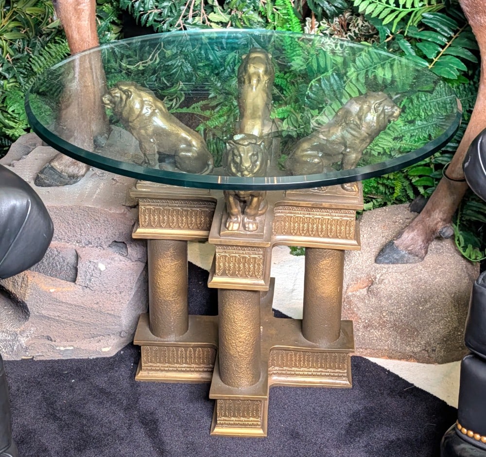 Neoclassical Lion Column Glass Top Table (1 of 10)