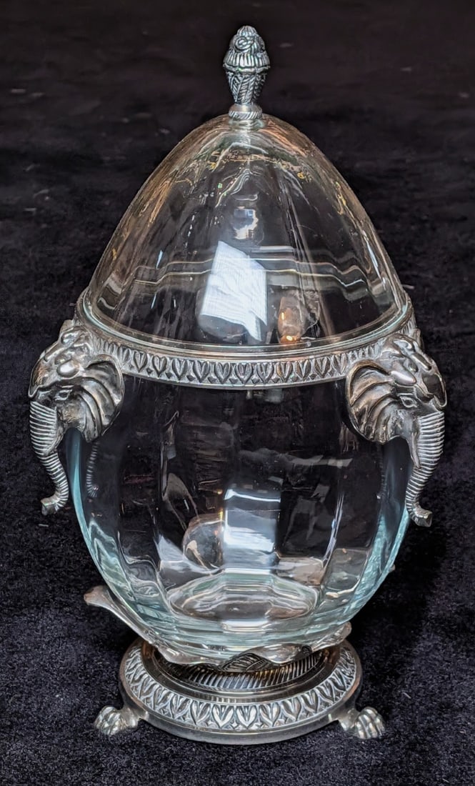 Castilian Imports Crystal & Silver Plated Elephant Egg Urn (1 of 9)