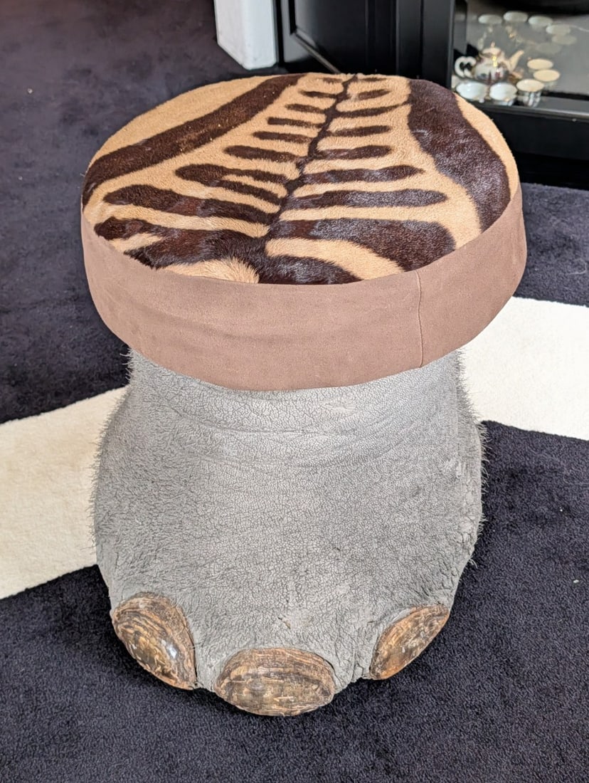 Elephant Foot & Zebra Hide Stool INDIANA RESIDENTS ONLY (1 of 5)