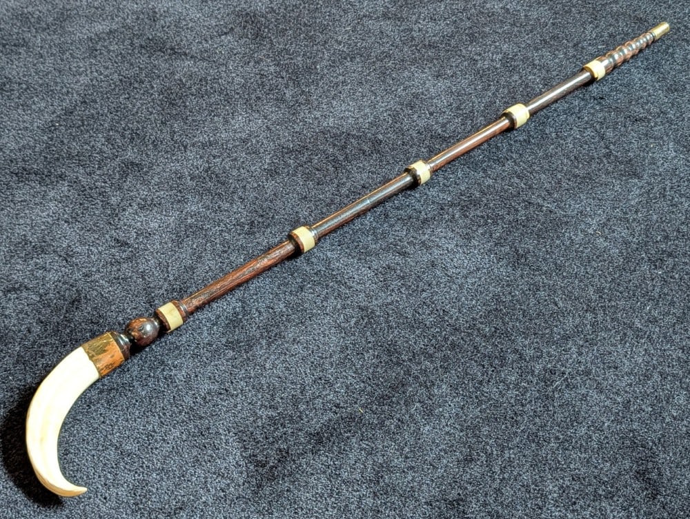Carved Wood & Warthog Tusk Walking Cane (1 of 4)