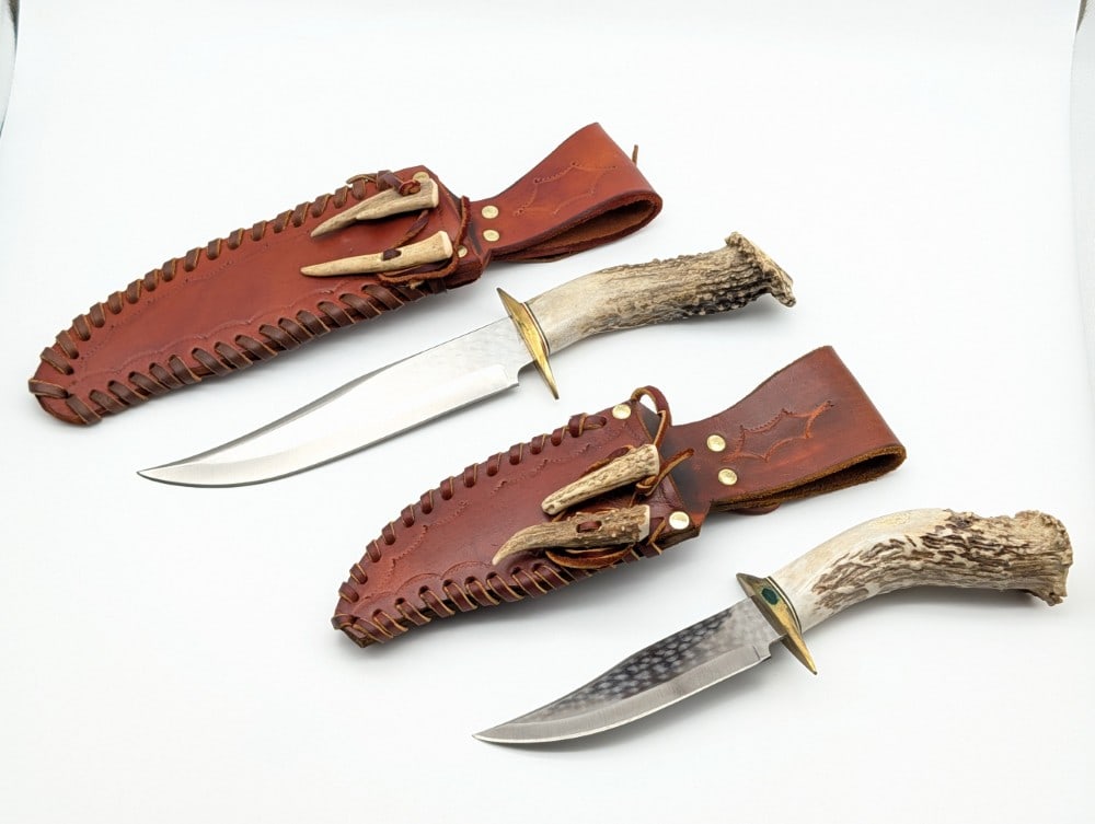 (2) Custom Jeweled Stag Fixed Blade Knives w/ Sheaths (1 of 17)