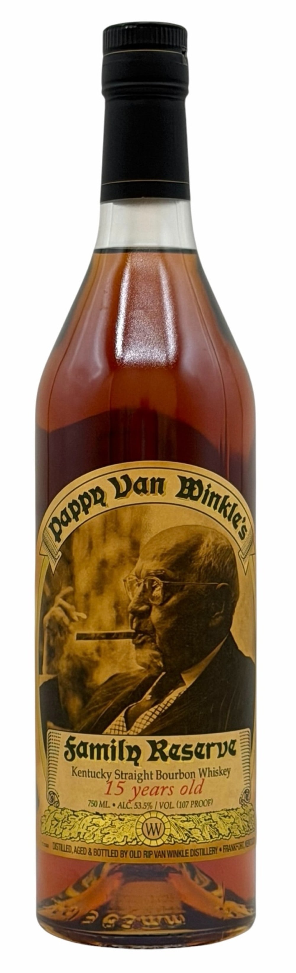 Pappy Van Winkle's Family Reserve 15 Year Old Kentucky Straight Bourbon Whiskey 107 Proof 750ML: Pappy Van Winkle's Family Reserve 15 Year Old Kentucky Straight Bourbon Whiskey 107 Proof 750ML. This beautiful Pappy Van Winkle bottle still has the factory seal and is in pristine condition. This bo