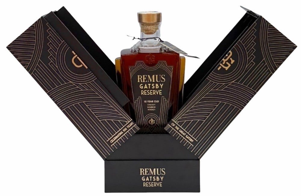 2025 Limited Edition Remus Gatsby Reserve 15 Year Old Straight Bourbon Whiskey With Case: 2025 Limited Edition Remus Gatsby Reserve 15 Year Old Straight Bourbon Whiskey With Case. This unique bottle has the original factory seal still intact. It celebrates 100 years of The Great Gatsby wit
