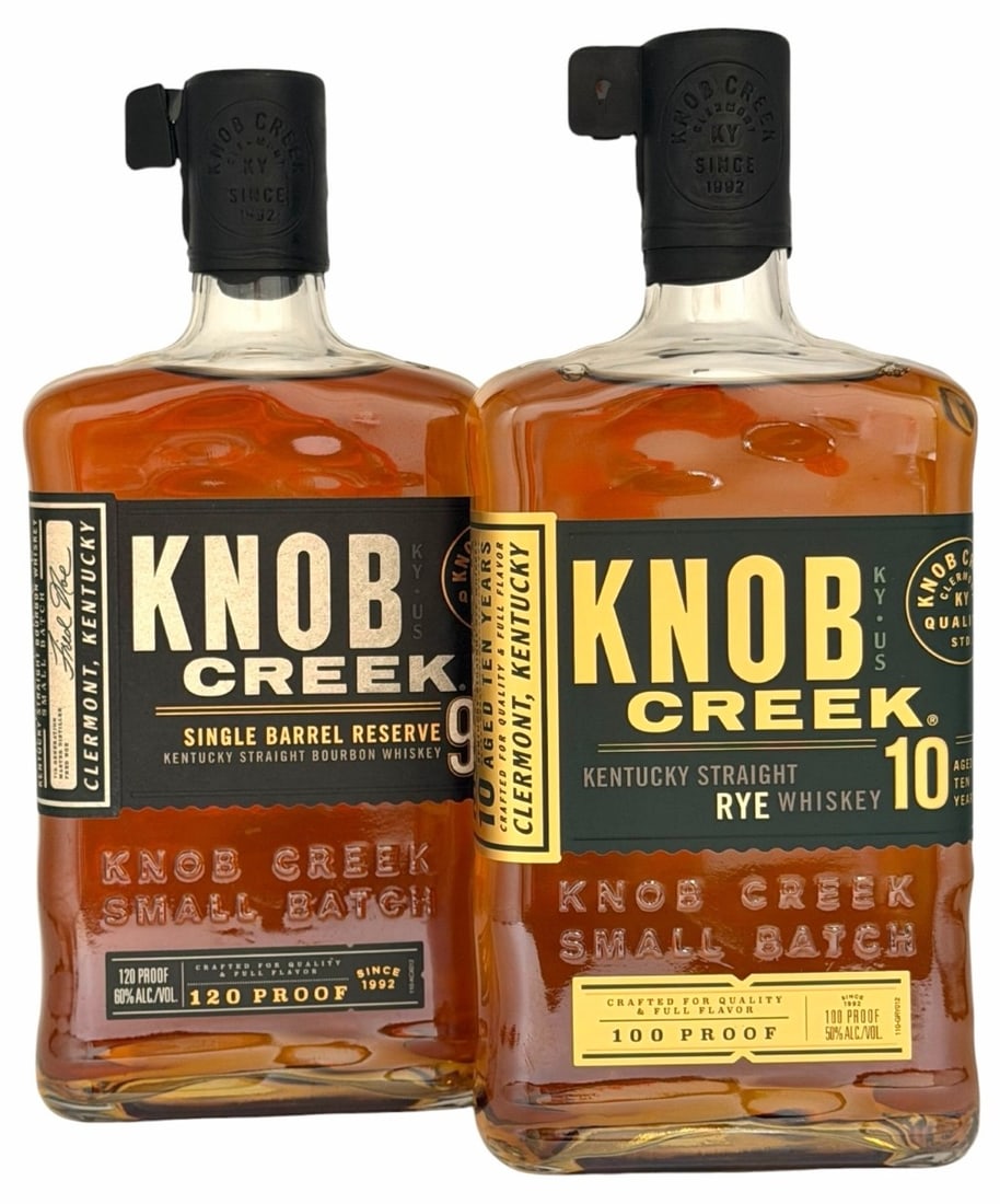 Pair Of Knob Creek Kentucky Straight 10 Year Rye Whiskey & 9 Year Bourbon Whiskey 750ml, Unopened. (1 of 4)