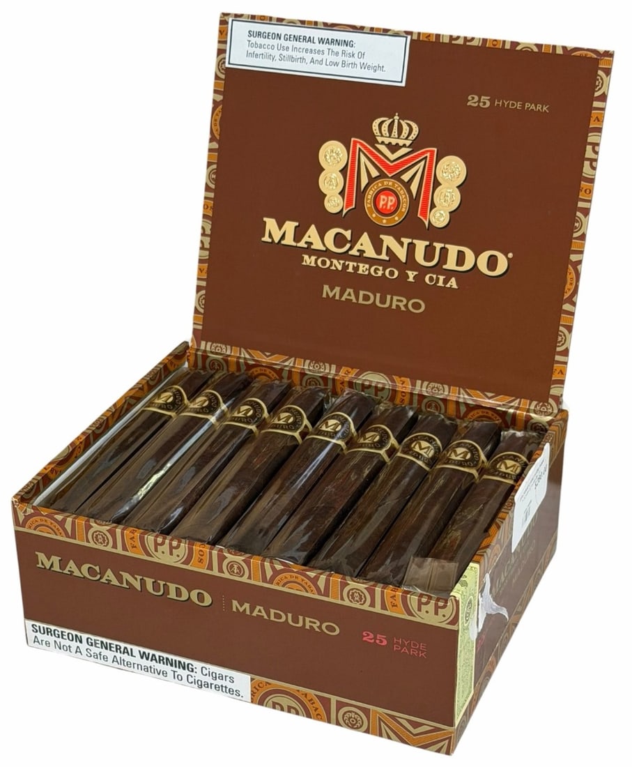 25 Macanudo Montego Y CIA Maduro Cigars, Unsealed: 25 Macanudo Montego Y CIA Maduro Cigars, Unsealed. Macanudo Maduro is a mellow to medium cigar handcrafted in the Dominican Republic, has a Connecticut Broadleaf wrapper with a mellow blend of Dominic
