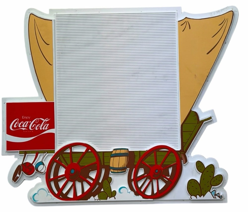 SS Coca-Cola Wagon Shaped Letter Board Sign: SS Coca-Cola Wagon Shaped Letter Board Sign. This is a Coca-Cola Letter Board. This does not come with any letters for it. This sign appears to be in good used condition showing wear in certain areas 
