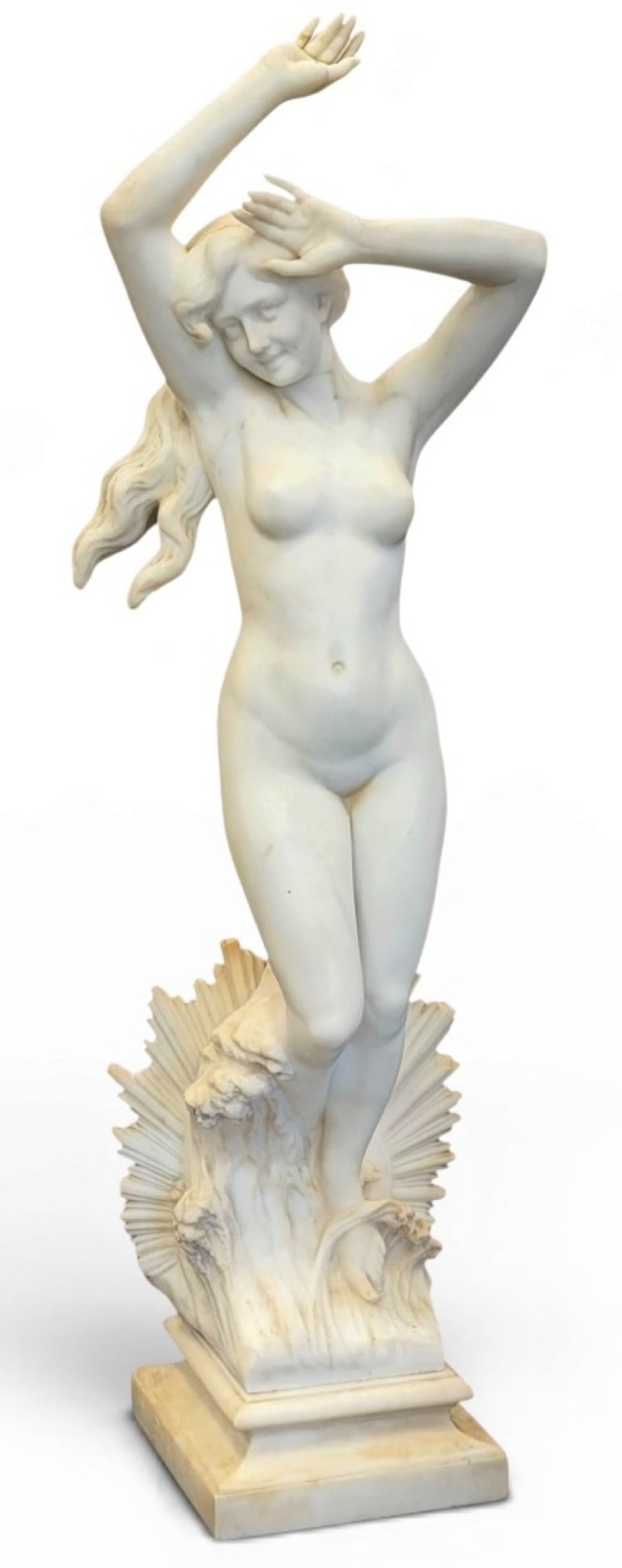 Marble Sculpture of Greek Goddess Venus 4-1/2': Marble Sculpture of Greek Goddess Venus. This beautiful marble sculpture of Venus displays very well but half of the pinky finger has been glued back on. Statue stands 4-1/2 feet tall. This marble Ven