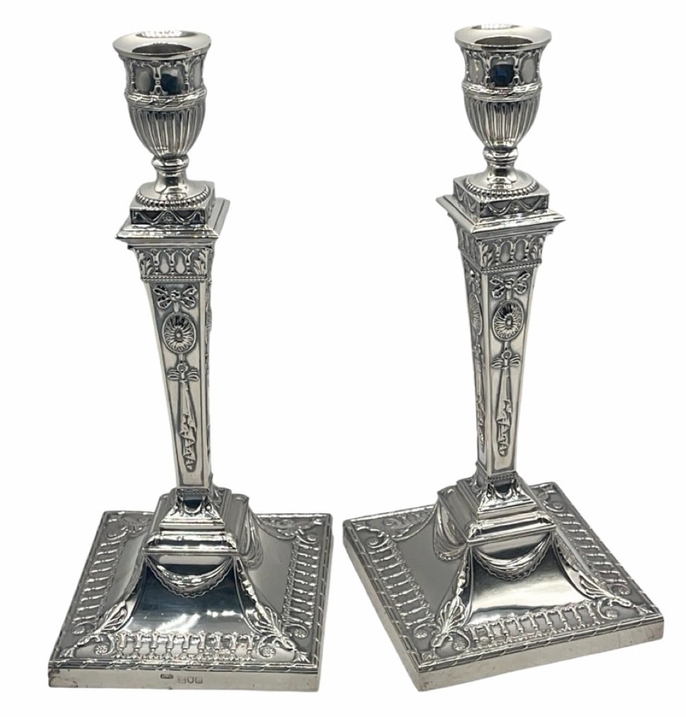 Pair of 935 Crichton Bros Weighted Sterling Silver Decorative Candlesticks (1 of 9)