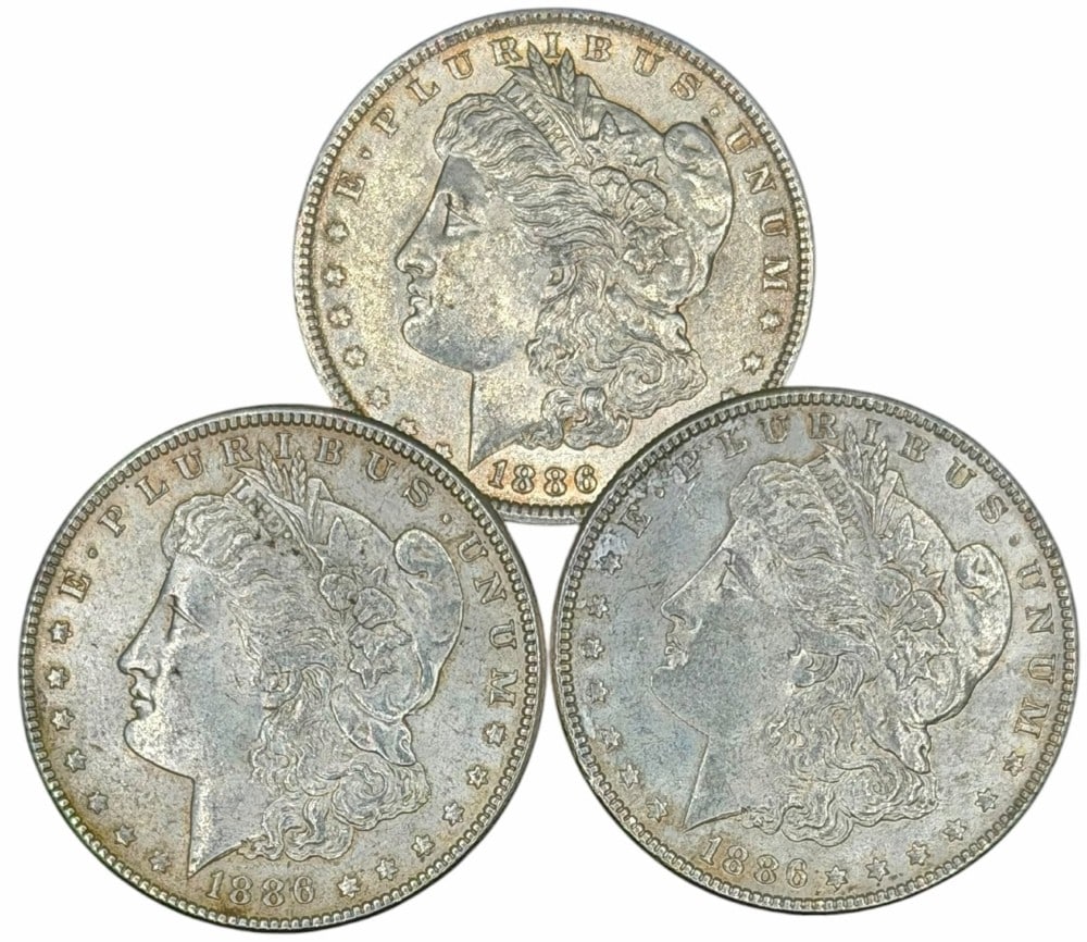 (3) 1886 United States Morgan Silver Dollars: (3) 1886 United States Morgan Silver Dollars