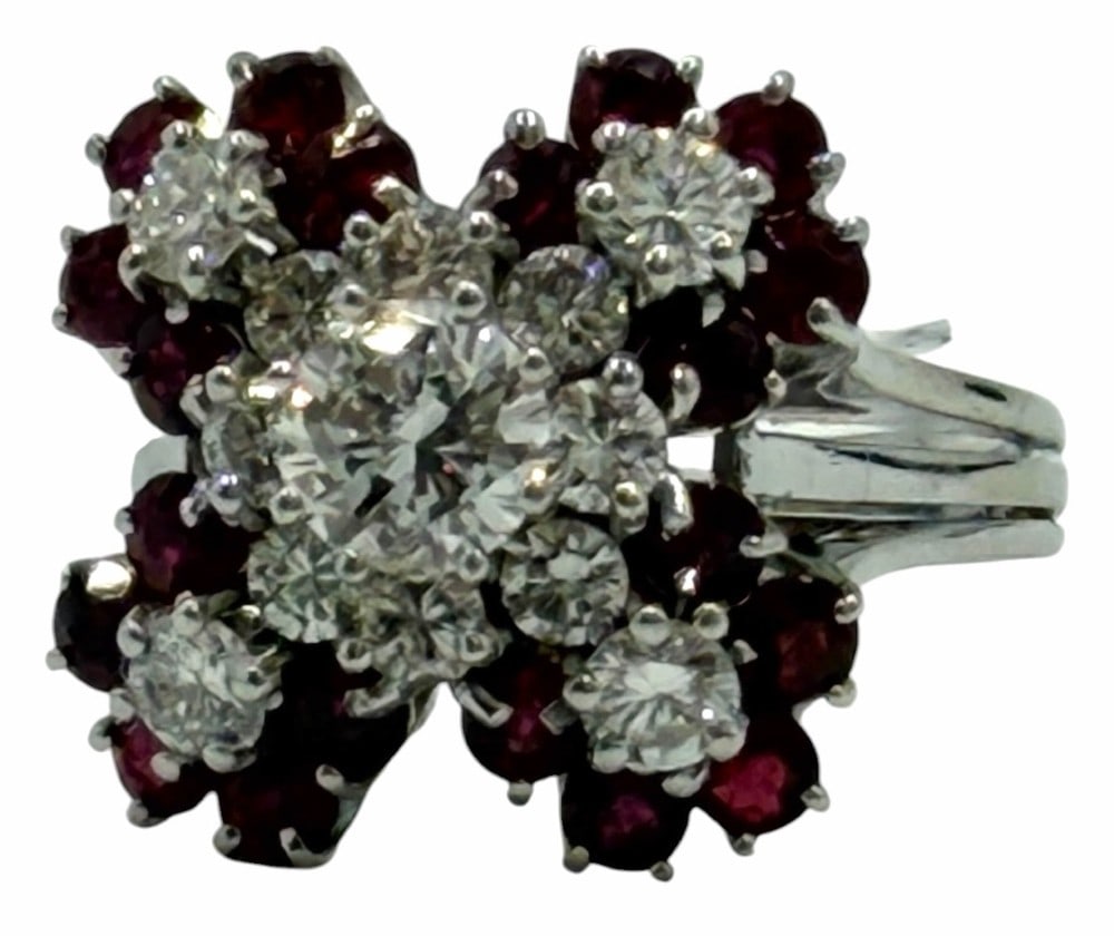 18K White Gold 2.10ctw Natural Ruby Corundum and Diamond Ring, Size 5.5 (1 of 6)