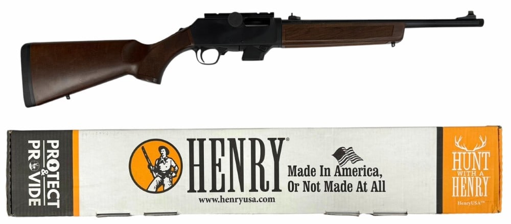 Henry Homesteader 9mm Lugar Semi-Auto Rifle NIB Condition: Henry Homesteader 9mm Lugar Semi-Auto Rifle NIB Condition. The Henry Homesteader 9mm Lugar Semi-Auto Rifle NIB Condition is in preowned new condition. The Threaded barrel measures 16.37 inches in leng