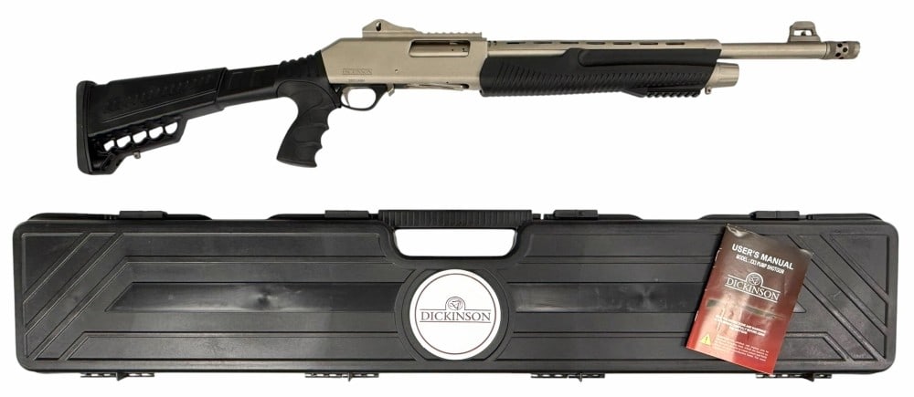 Dickinson Arms XX3 .12 Ga Pump Action Shotgun NIB: Dickinson Arms XX3 .12 Ga Pump Action Shotgun NIB.? The Dickinson Arms XX3 tactical shotgun is new in the original hard case.? ?Barrel measures 20 inches in length. ? The high-performance XX3 12 Gauge