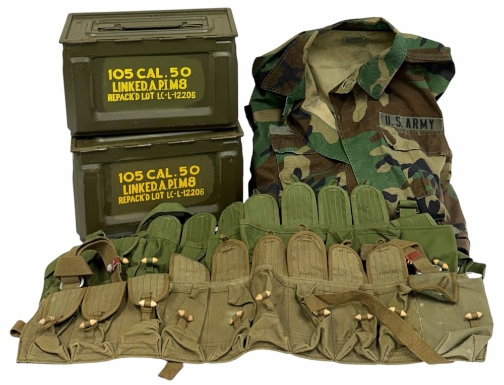 Military Lot, BDU, SKS Pouches, and 50 Cal Ammo Cans (1 of 7)