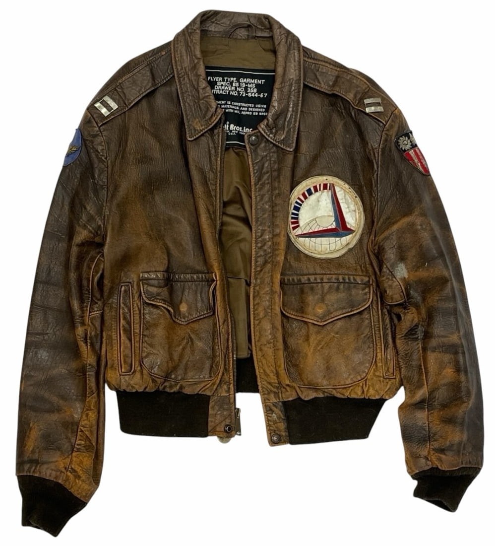 Schott Bros. Leather Flight Jacket Flyer Type 85 19-MS Bomber USA Size 46 Jacket w/ Original Patches (1 of 13)