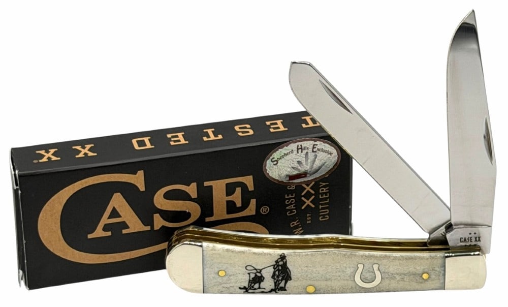 2025 Case XX Shepard Hills Exclusive Roping Cowboy Natural Bone Trapper 59197 w/Box: 2025 Case XX Shepard Hills Exclusive Roping Cowboy Natural Bone Trapper 59197 w/Box.? (6254 SS) knife is in like new condition and overall measures 4 1/8in long when closed