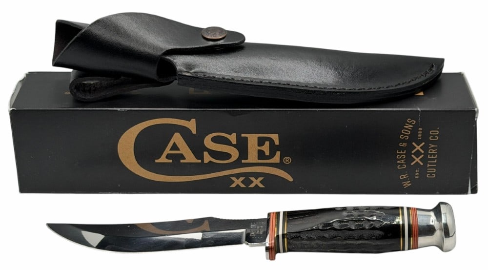 2021 Case XX Black Buffalo Horn 5in Fixed Blade w/Sheath 17915 in Box: 2021 Case XX Black Buffalo Horn 5in Fixed Blade w/Sheath 17915 in Box (BH23-5) knife is in like new condition and overall measures 9in long