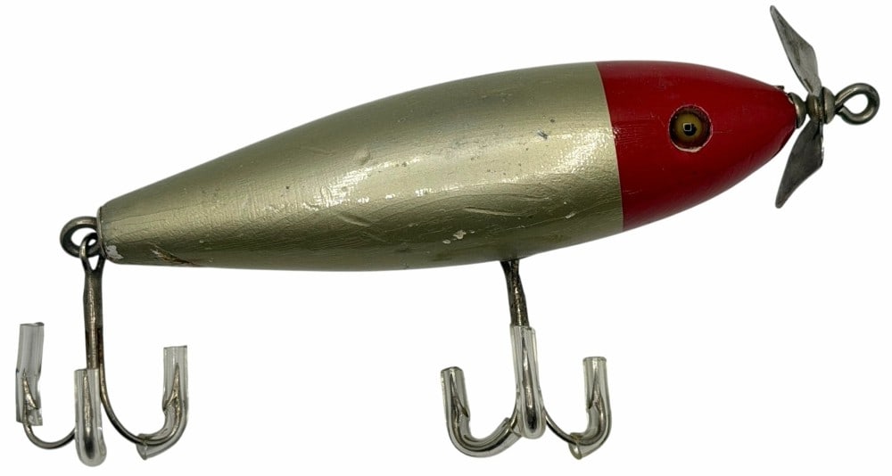 Garrett Mfg. C.E.Z. Shurlur Baits (Rosen) Berrys Silver Red Head Wooden Fishing Lure, Glass Eyes: Garrett Mfg. C.E.Z. Shurlur Baits (Rosen) Berrys Silver Red Head Wooden Fishing Lure, Glass Eyes
