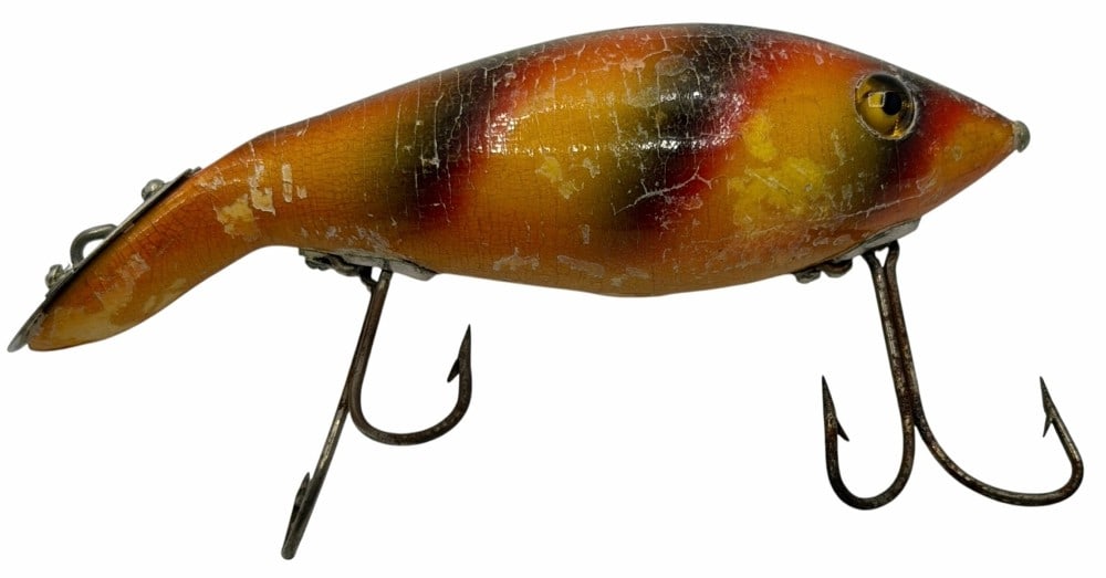 Heddon Tad Polly No. 5000 Bar Perch, Glass Eye Wooden Fishing Lure (1 of 6)