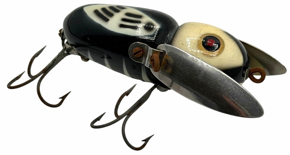 Heddon Crazy Crawler No. 2100 Black / White Head Wooden Lure (1 of 4)