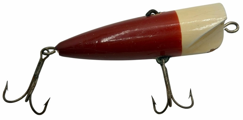 Vintage Dicken's Duplex Darter Red White Head Wooden Fishing Lure: Vintage Dicken's Duplex Darter Red White Head Wooden Fishing Lure