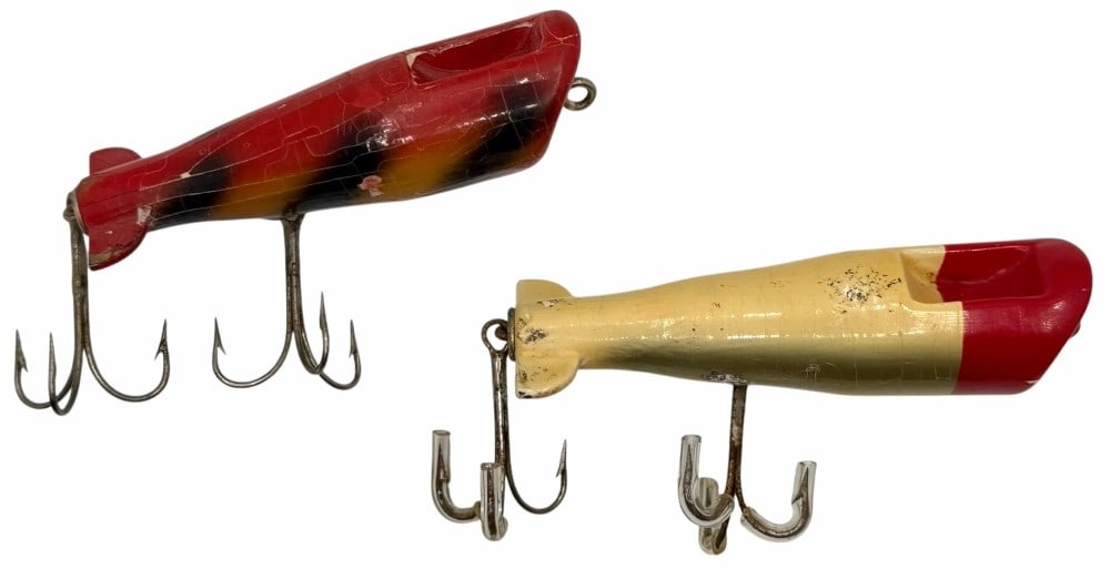 (2) 1950's Detroit Bait Co. Bass Callers Wooden Lures (1 of 6)