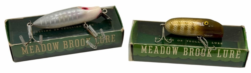 1930's-1950's Meadow Brook No. 3230 Silver Ribbed Lure and Pikie Lure w/Boxes (1 of 6)