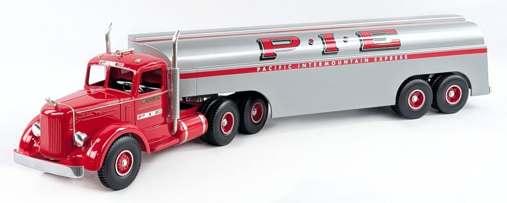 Fred Thompson Smith Miller L Mack PIE Tanker Trailer: Fred Thompson Smith Miller L Mack Pacific Intermountain Express (PIE) truck with tanker trailer. Excellent condition in the foam lined shipping box. Limited edition #45 of 100. Measures approximately