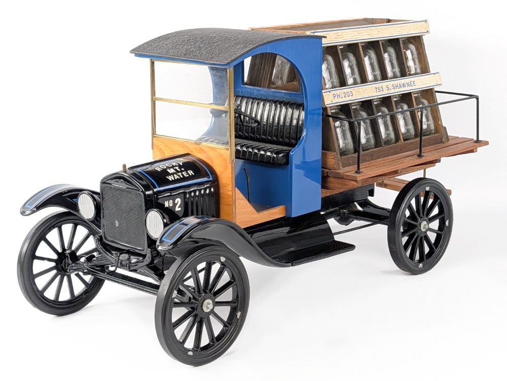 King K Ford Model T Rocky MT. Water Delivery Truck: High quality King K custom Ford Model T Rocky Mountain Water delivery truck. Displays well with miniature Ball jars, spoked wheels, and great attention to detail. Very good condition overall with some